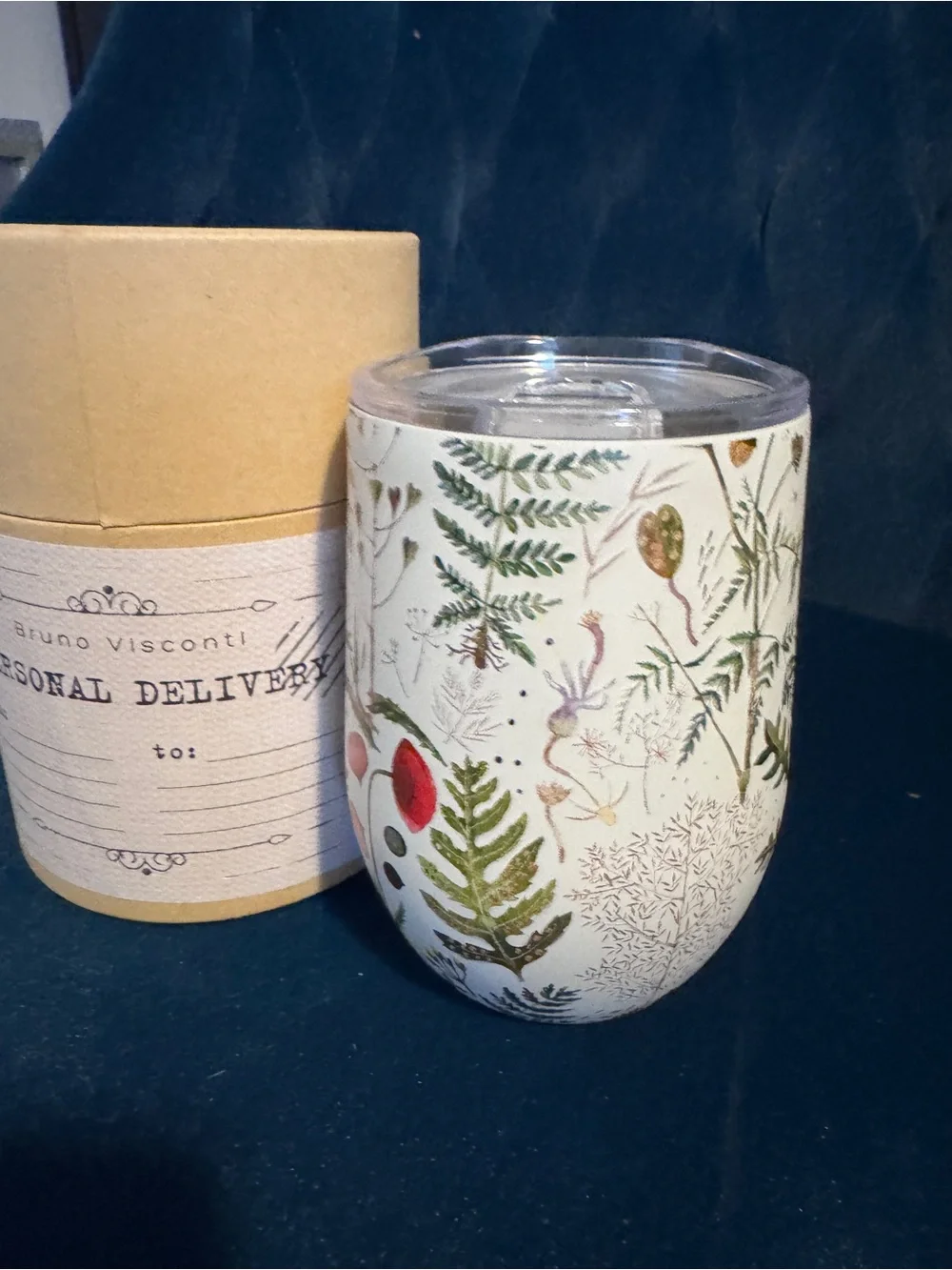 NEW BV By Bruno Visconti Stemless Insulated Wine Tumbler 12 oz. Greens & Flowers